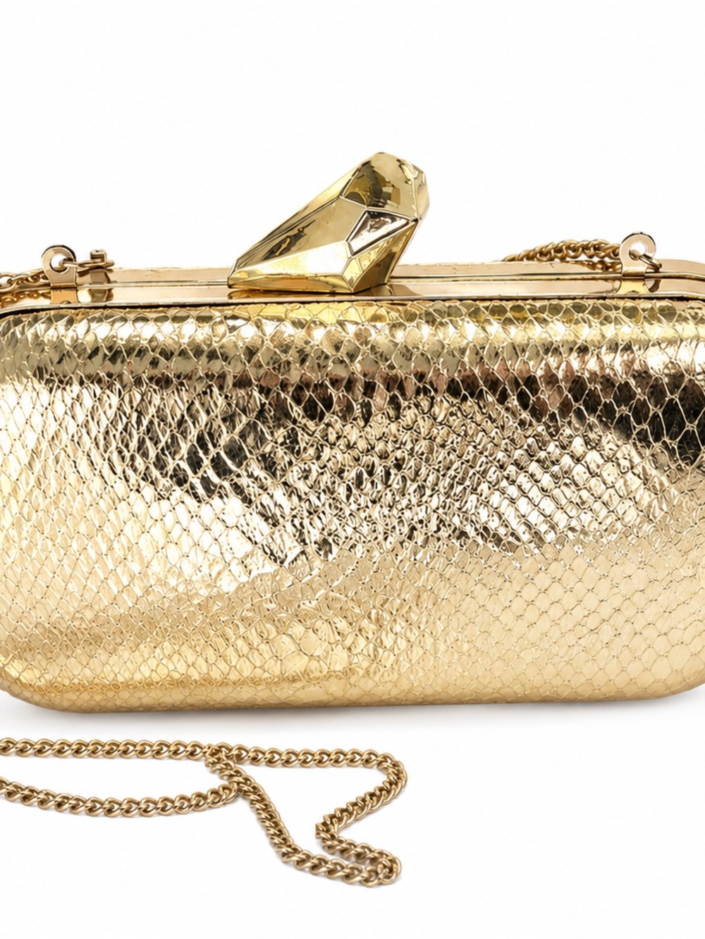 Le Château Gold Evening Clutch – Early 2000s – Metallic Snake Texture – Box Desi